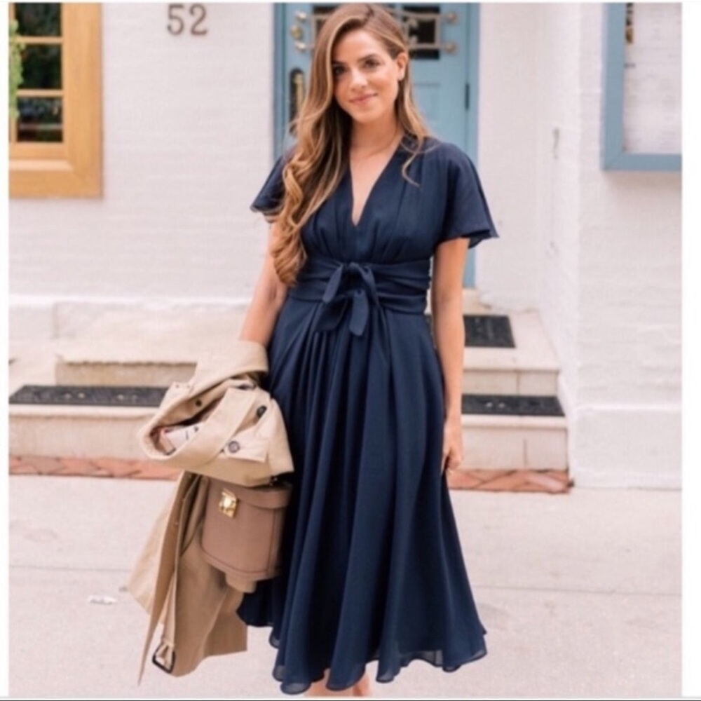 Gal Meets Glam Jane navy blue crepe midi dress Size 2